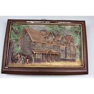 Vntg Chalkware Frame 3D Art Shakespeare's Homeplace 1978 Signed USA Continental